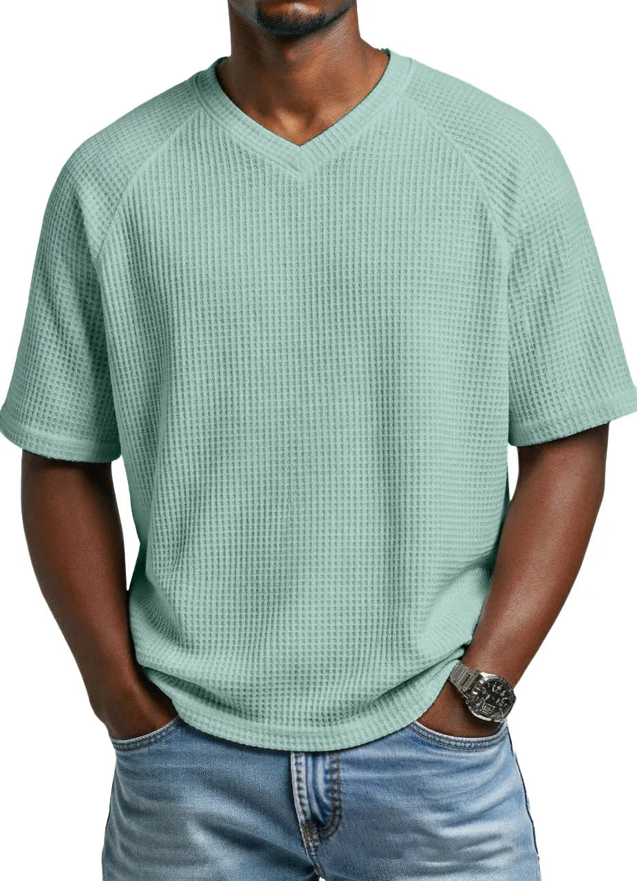 Fashionable Knitted V-Neck Short-Sleeve Men's T-Shirt