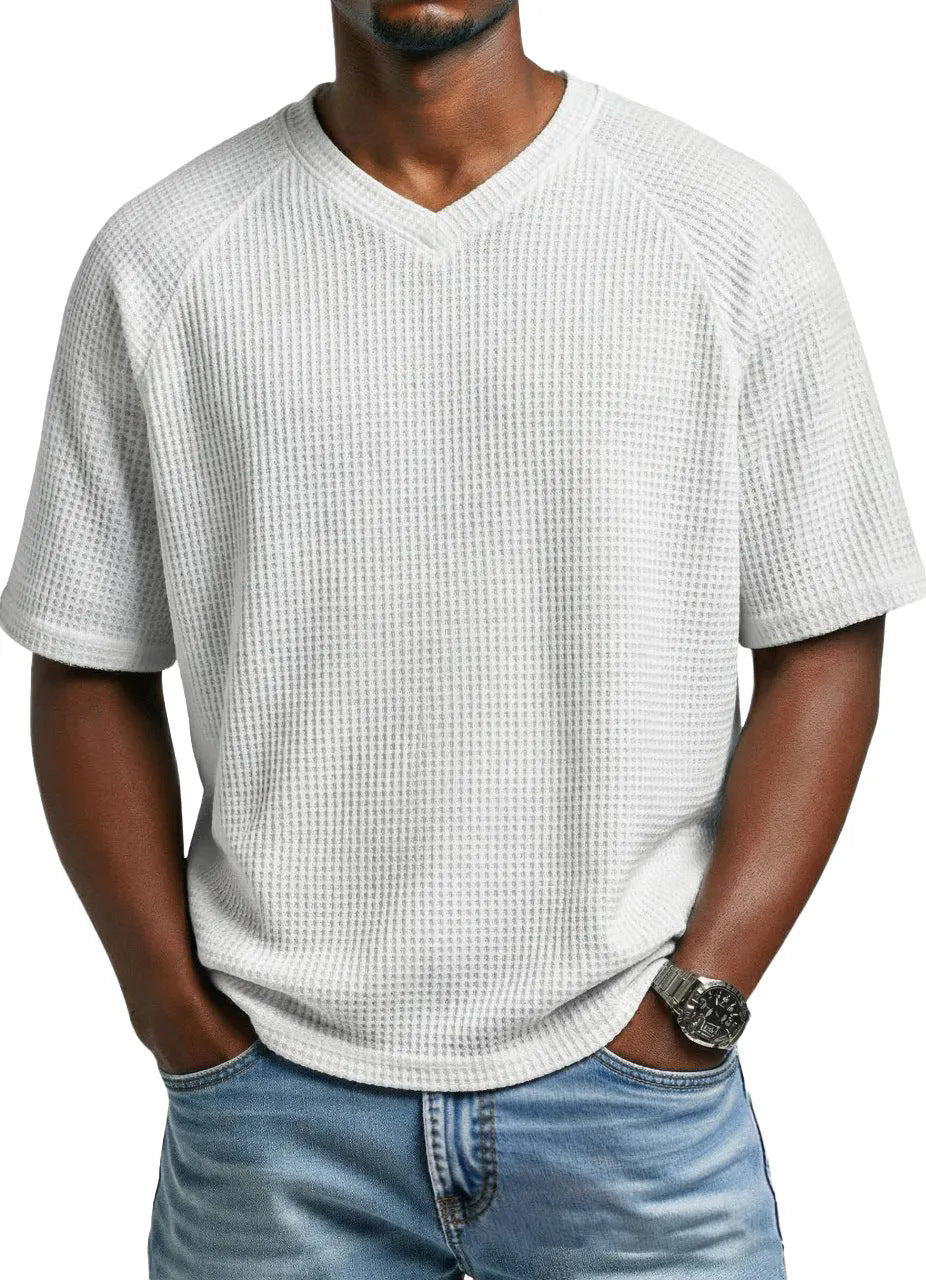 Fashionable Knitted V-Neck Short-Sleeve Men's T-Shirt