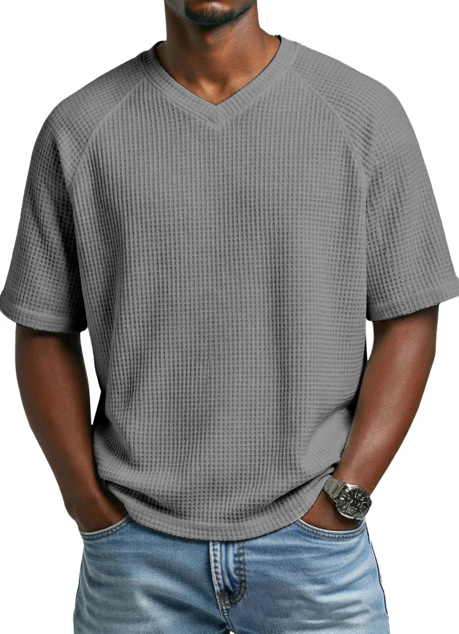 Fashionable Knitted V-Neck Short-Sleeve Men's T-Shirt