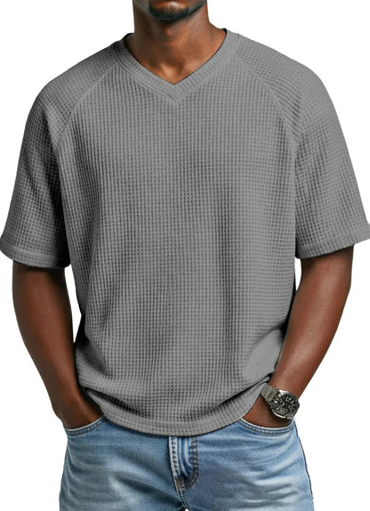 Fashionable Knitted V-Neck Short-Sleeve Men's T-Shirt
