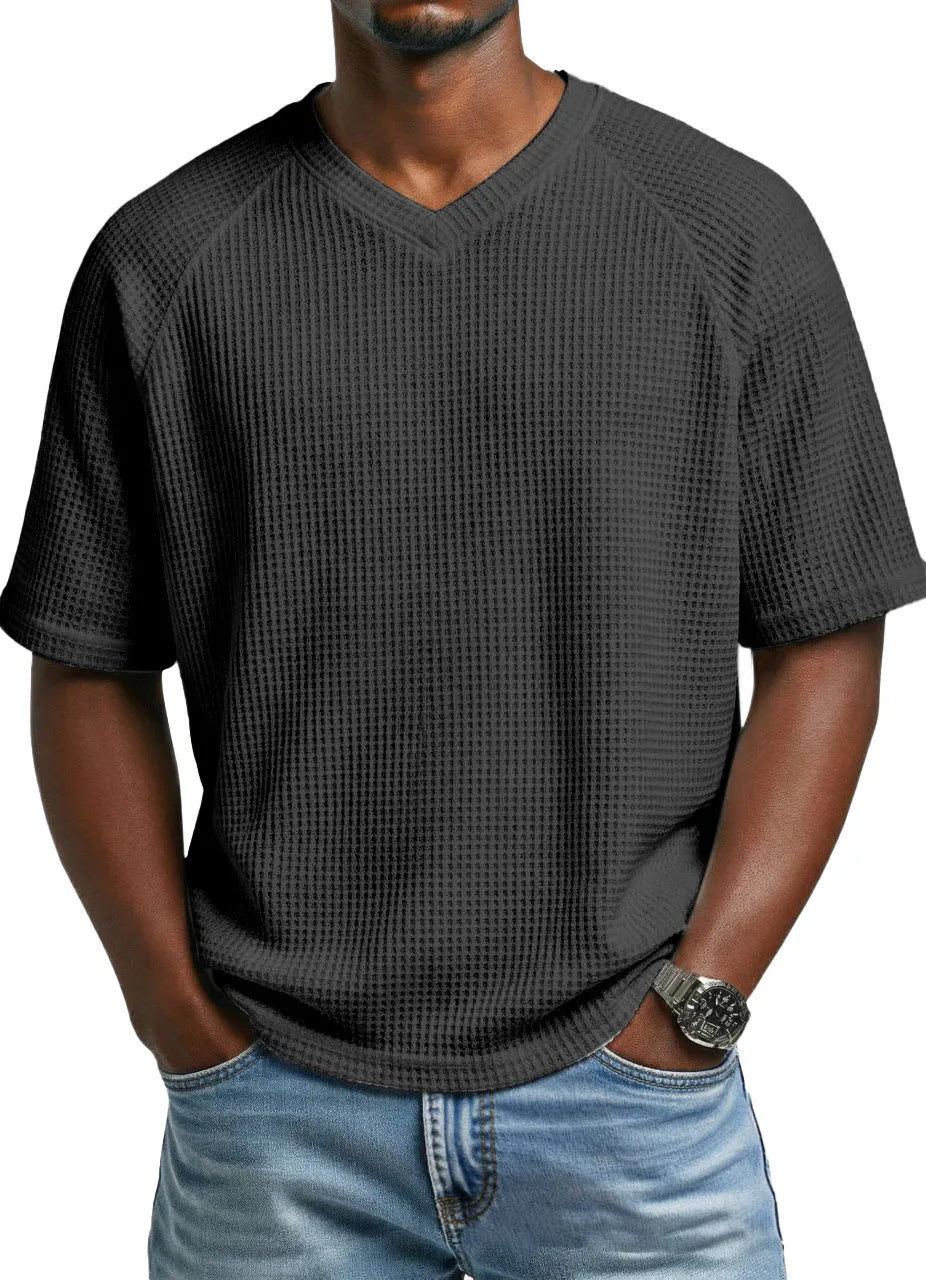 Fashionable Knitted V-Neck Short-Sleeve Men's T-Shirt