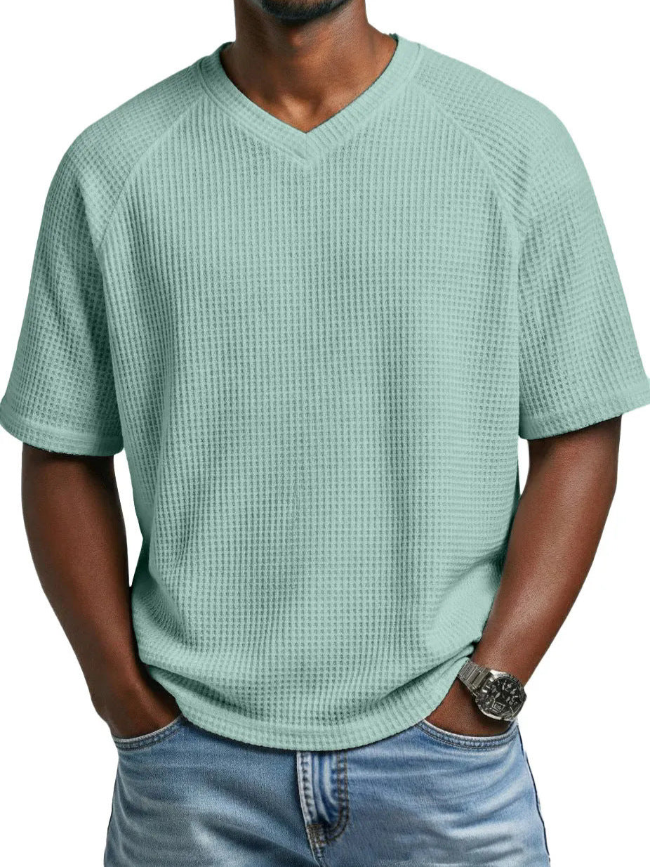 Fashionable Knitted V-Neck Short-Sleeve Men's T-Shirt