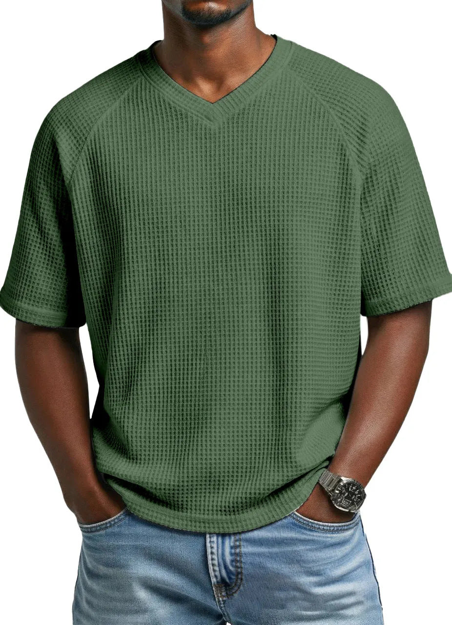 Fashionable Knitted V-Neck Short-Sleeve Men's T-Shirt