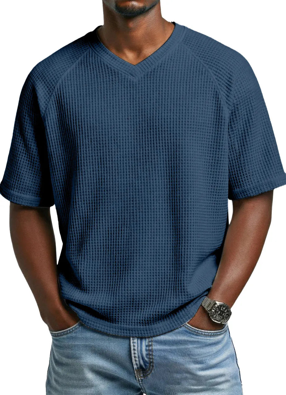 Fashionable Knitted V-Neck Short-Sleeve Men's T-Shirt
