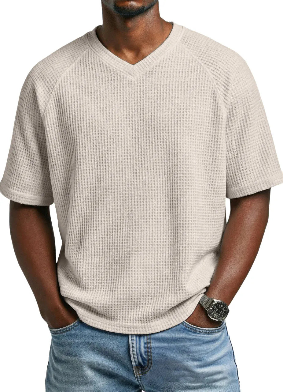 Fashionable Knitted V-Neck Short-Sleeve Men's T-Shirt