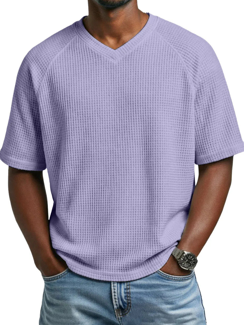Fashionable Knitted V-Neck Short-Sleeve Men's T-Shirt