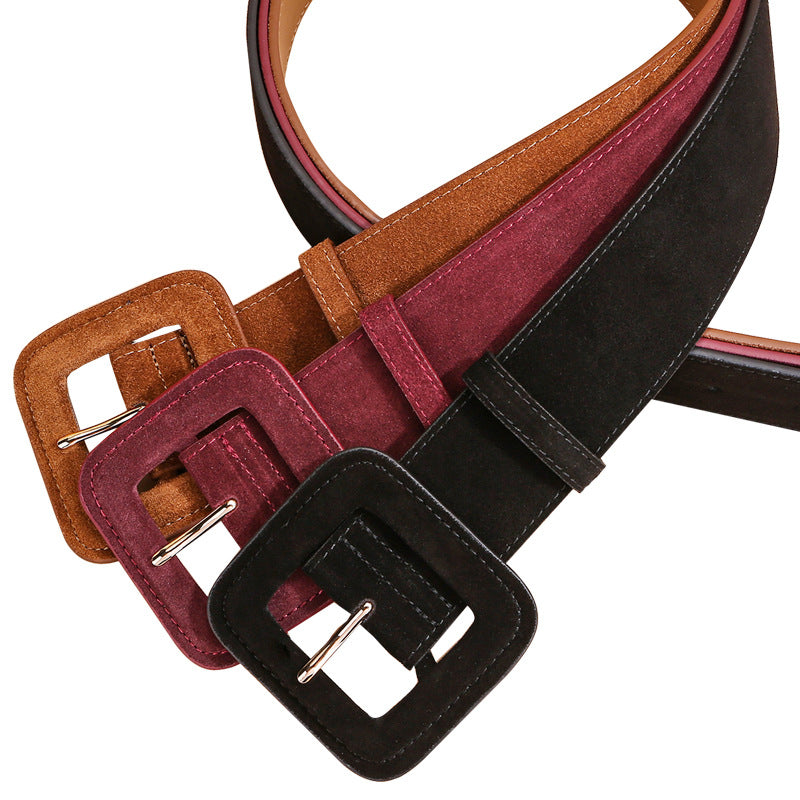 Fashionable Matte Suede Leather Wide Belt for Women