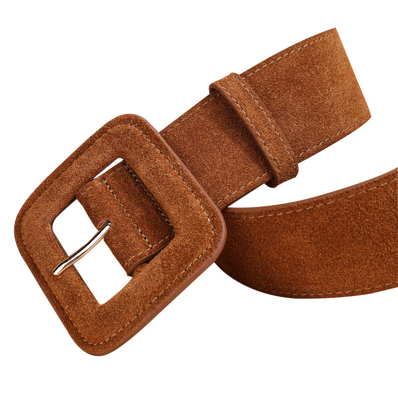 Fashionable Matte Suede Leather Wide Belt for Women