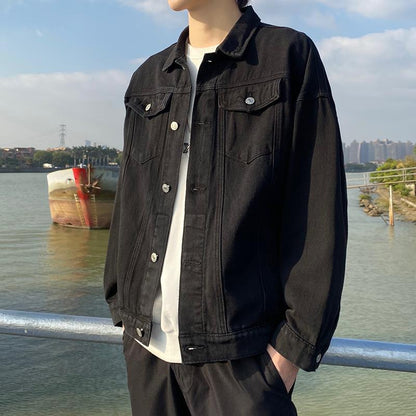 Fashionable Men's Washed Denim Jacket, Loose Fit, Multiple Pockets