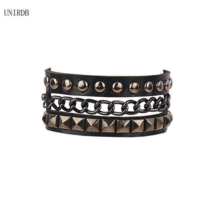 Fashionable punk gothic skull studded leather bracelet
