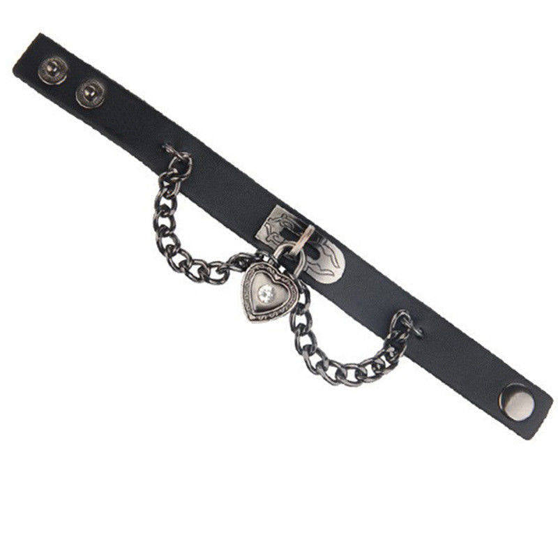 Fashionable punk gothic skull studded leather bracelet