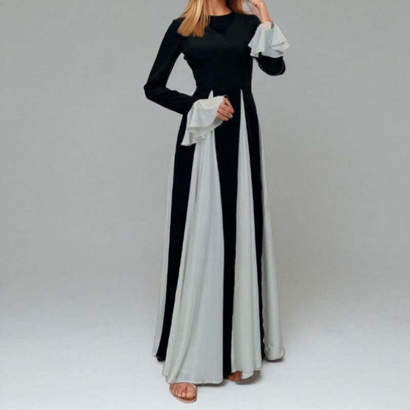 Fashionable Suspender Contrast Color Loose Swing High Waist Dress