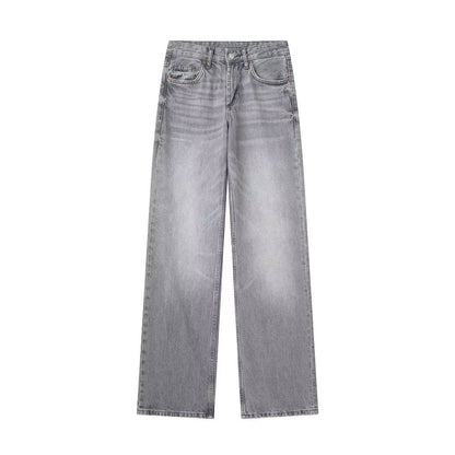 Fashionable wide-leg mid-waist long jeans for women