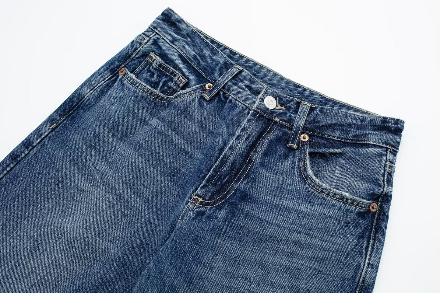 Fashionable wide-leg mid-waist long jeans for women