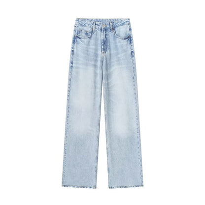 Fashionable wide-leg mid-waist long jeans for women