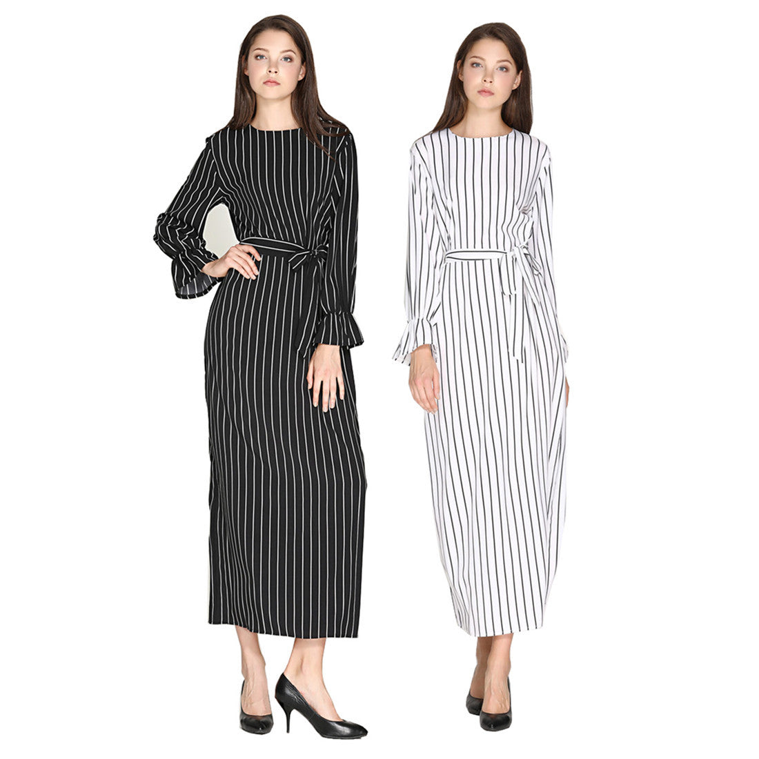 Fashionable women's striped flared sleeve dress