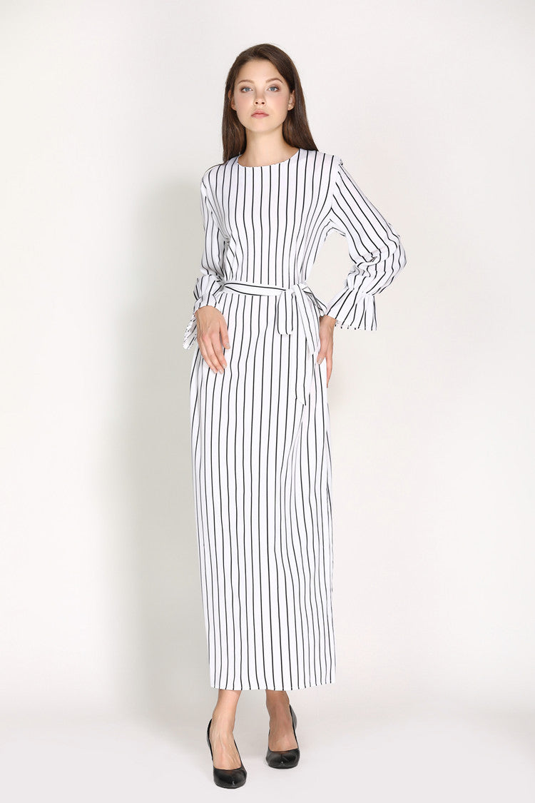 Fashionable women's striped flared sleeve dress