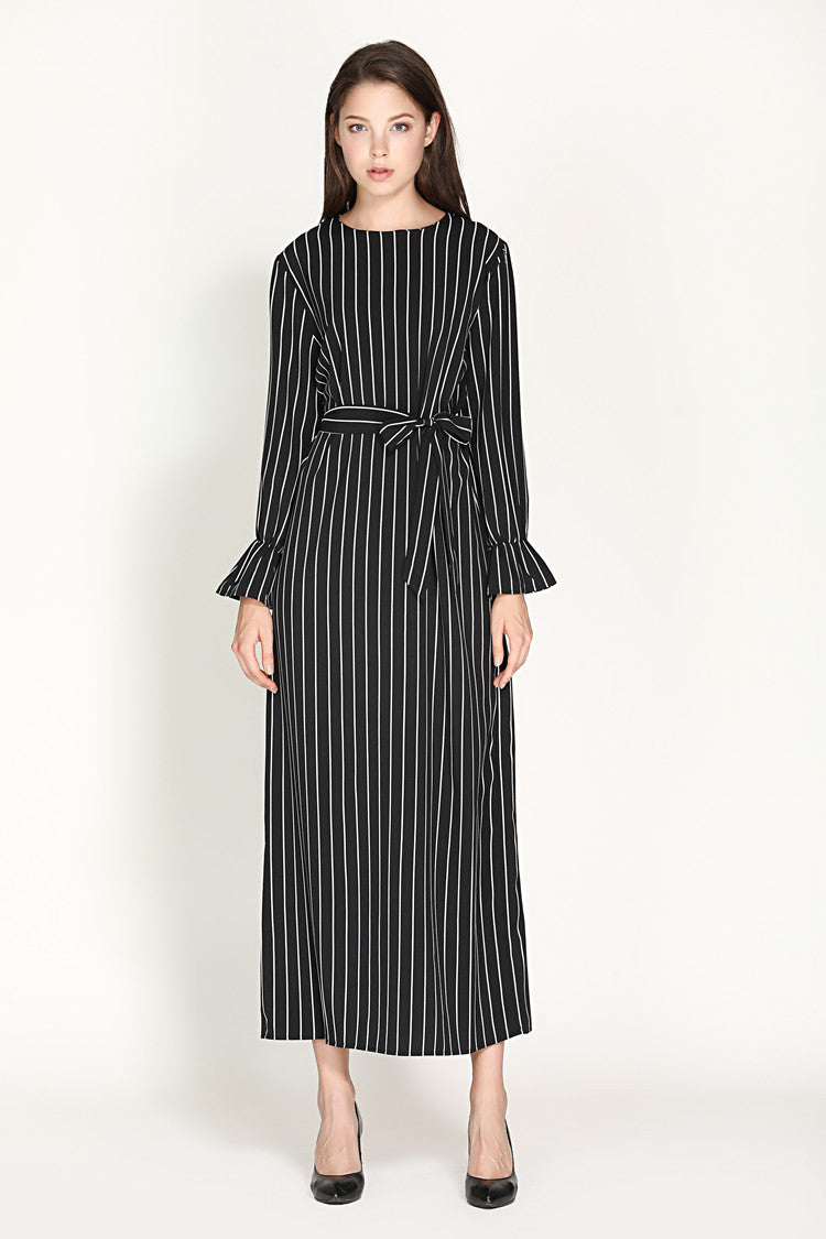 Fashionable women's striped flared sleeve dress