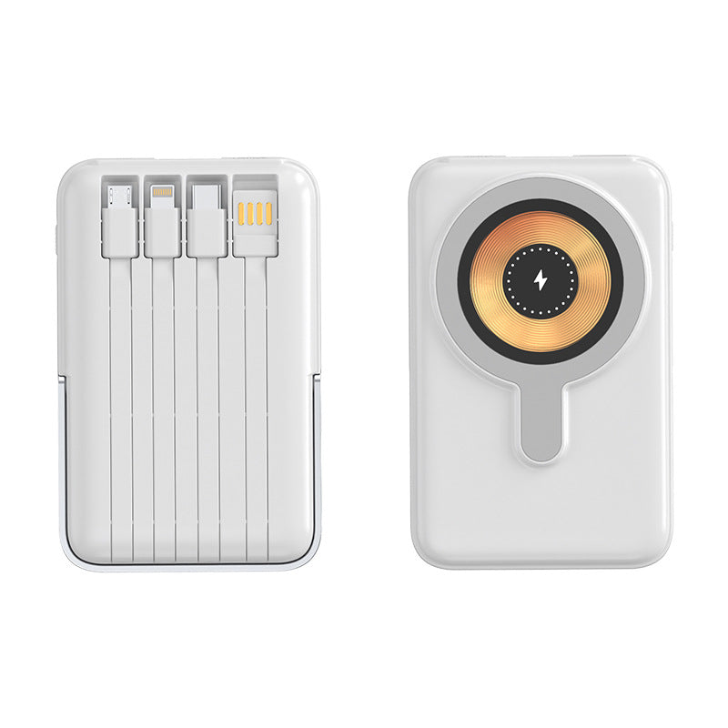 Fast Charging Magnetic Wireless Power Bank with Built-In Cables