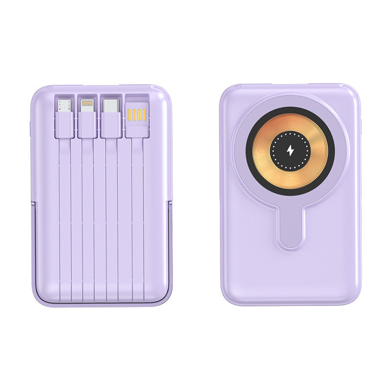 Fast Charging Magnetic Wireless Power Bank with Built-In Cables