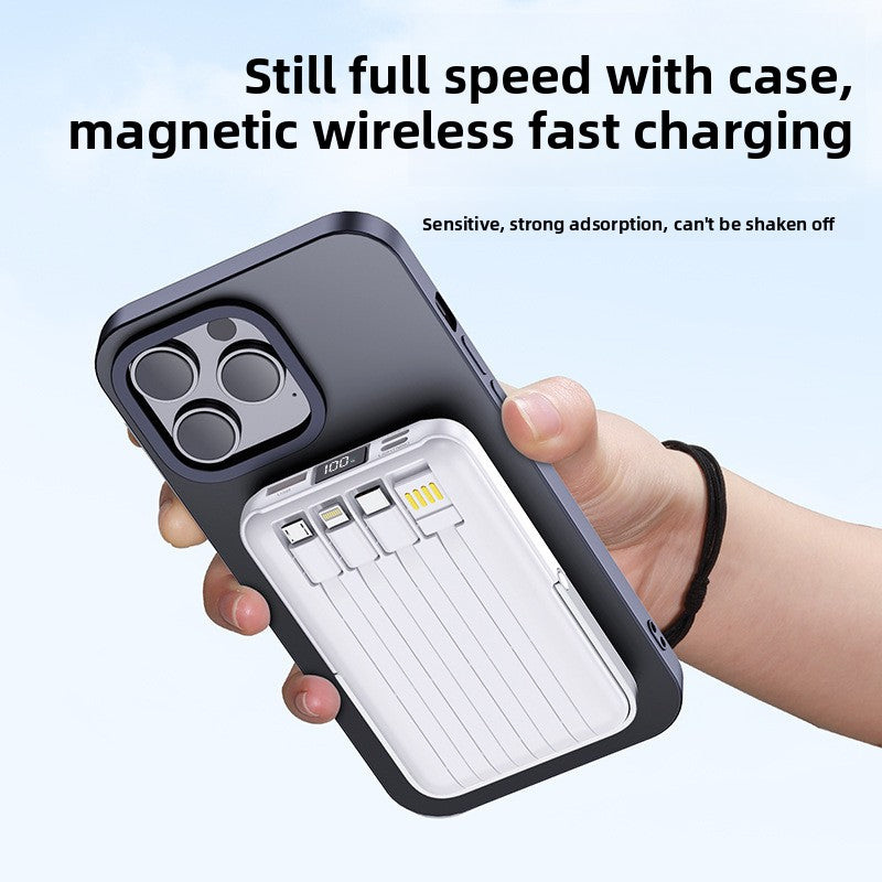 Fast Charging Magnetic Wireless Power Bank with Built-In Cables