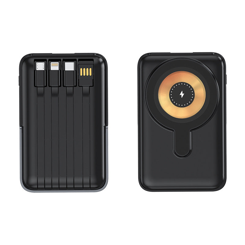 Fast Charging Magnetic Wireless Power Bank with Built-In Cables