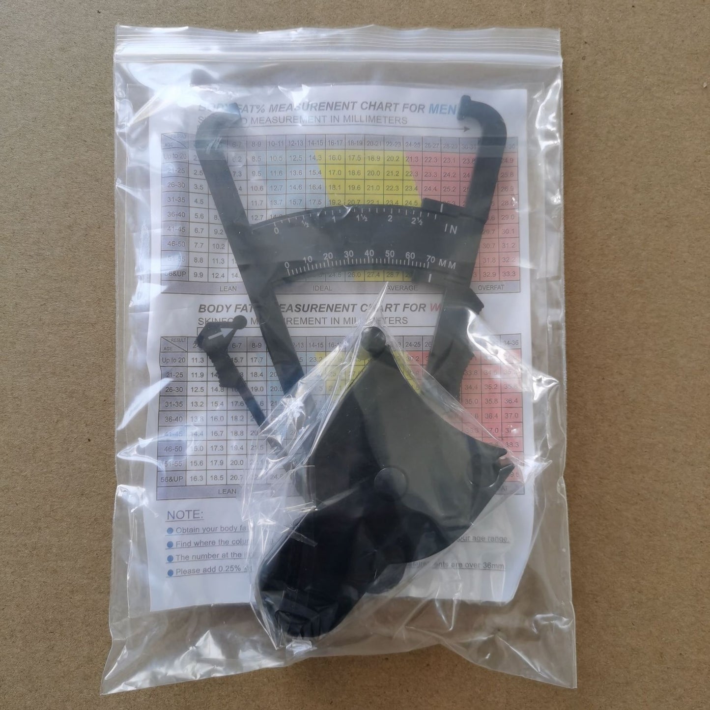 Fat caliper and waist measurement tape set