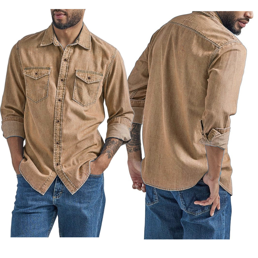 Faux Denim Mens Cardigan Shirt