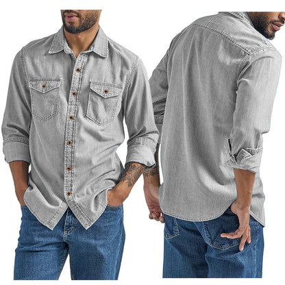 Faux Denim Mens Cardigan Shirt