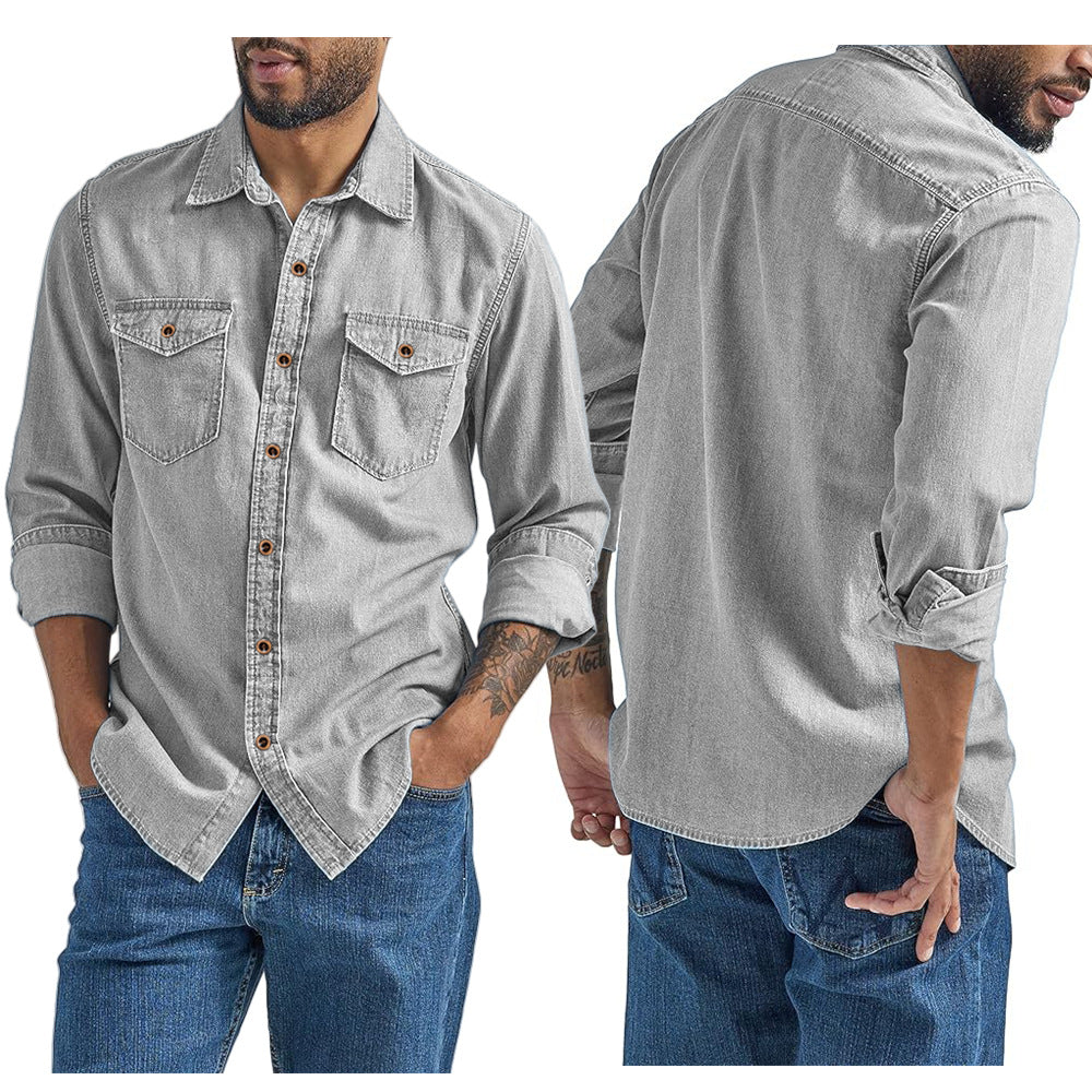 Faux Denim Mens Cardigan Shirt