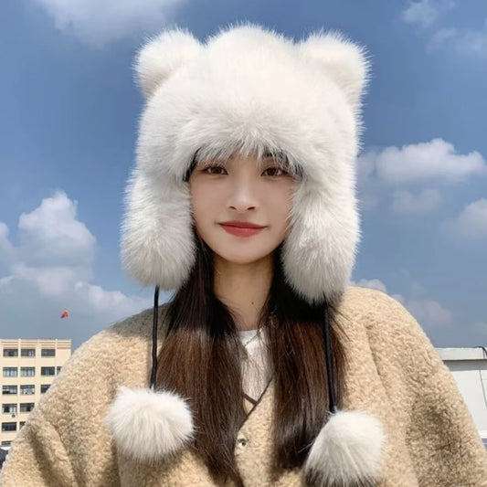 Faux Fox Fur Cat Ear Winter Hat