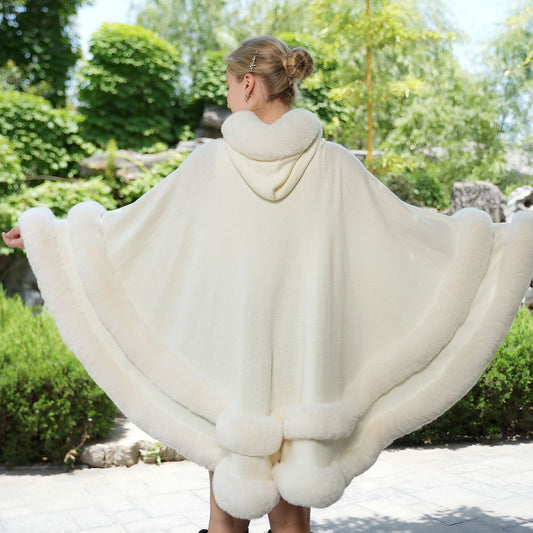 Faux Fur Knitted Cape Coat