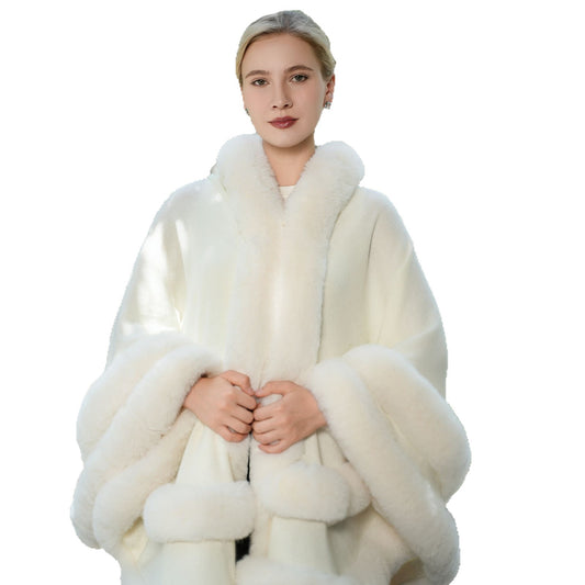Faux Fur Knitted Cape Coat