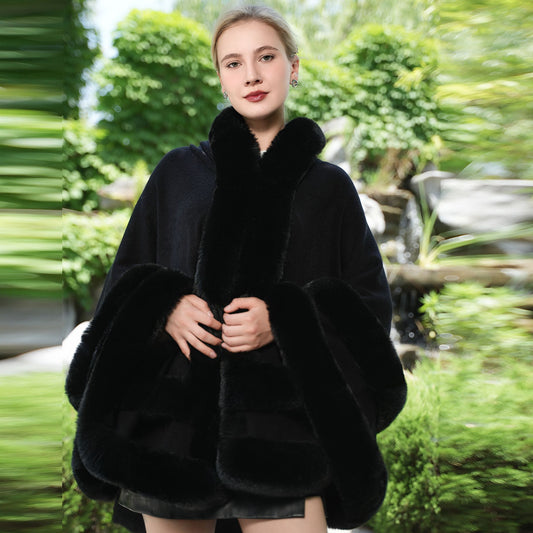 Faux Fur Knitted Cape Coat