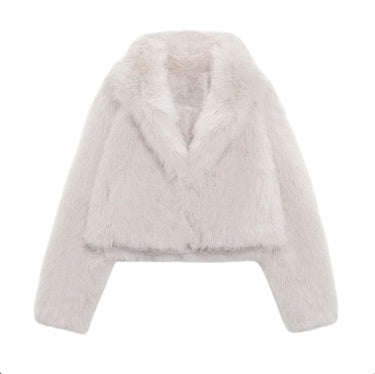 Faux Fur Lapel Collar Women's Short Coat