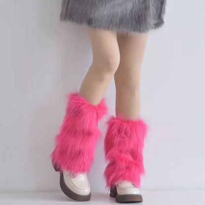 Faux Fur Leg Warmers Fleece-Lined Thickened Mid-Tube Socks