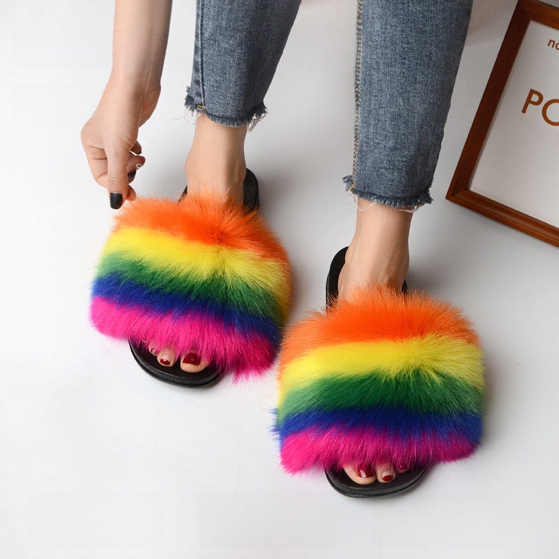 Faux fur sandals