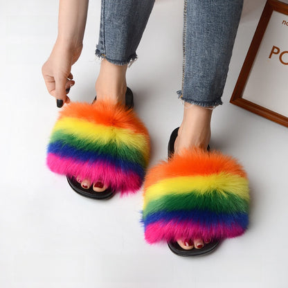 Faux fur sandals