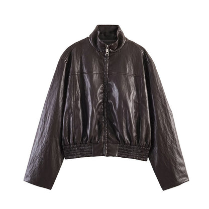 Faux Leather Bomber Jacket