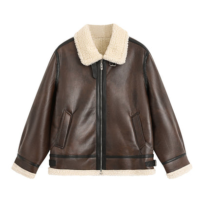 Faux Leather Jacket with Fur Collar