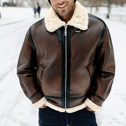 Faux Leather Jacket with Fur Collar