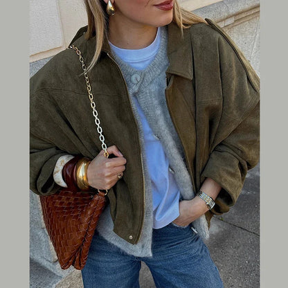 Faux Suede Bomber Jacket