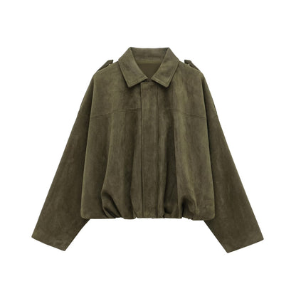 Faux Suede Bomber Jacket
