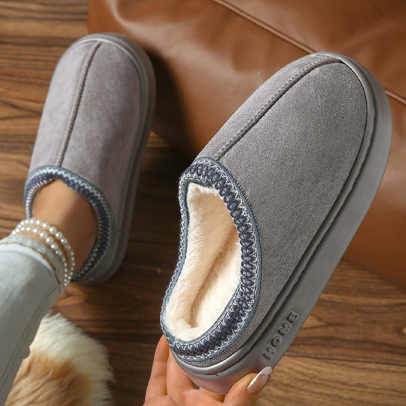 Faux Suede Home Slippers Warm Cotton Lined Non-Slip