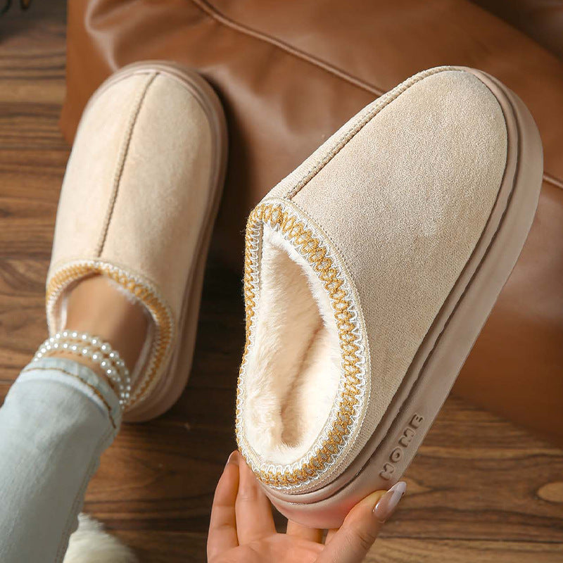 Faux Suede Home Slippers Warm Cotton Lined Non-Slip