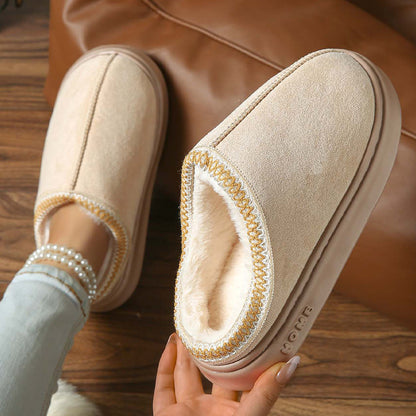 Faux Suede Home Slippers Warm Cotton Lined Non-Slip