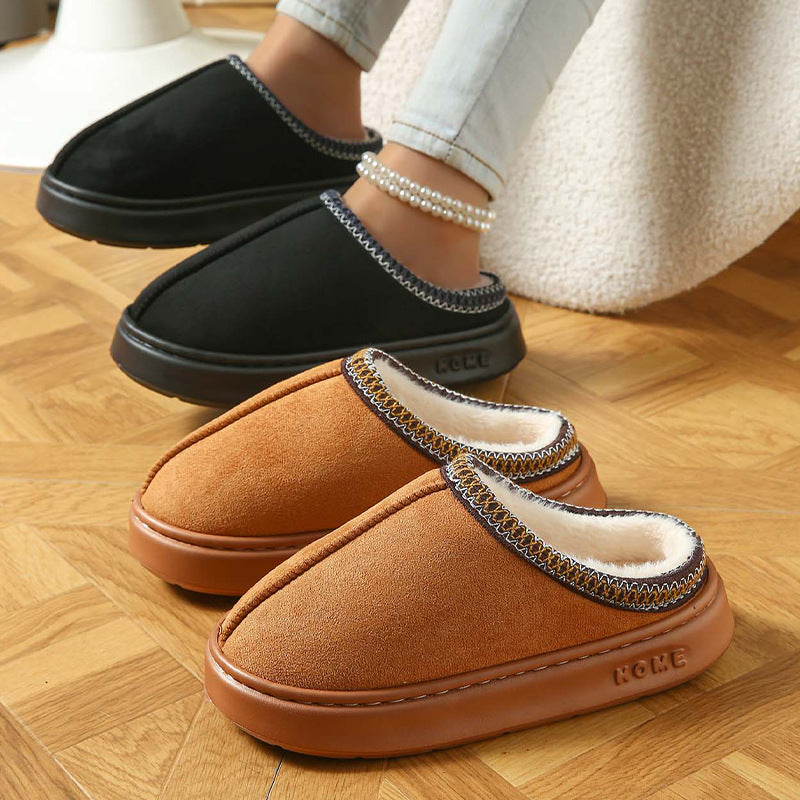 Faux Suede Home Slippers Warm Cotton Lined Non-Slip