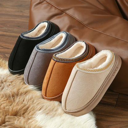 Faux Suede Home Slippers Warm Cotton Lined Non-Slip