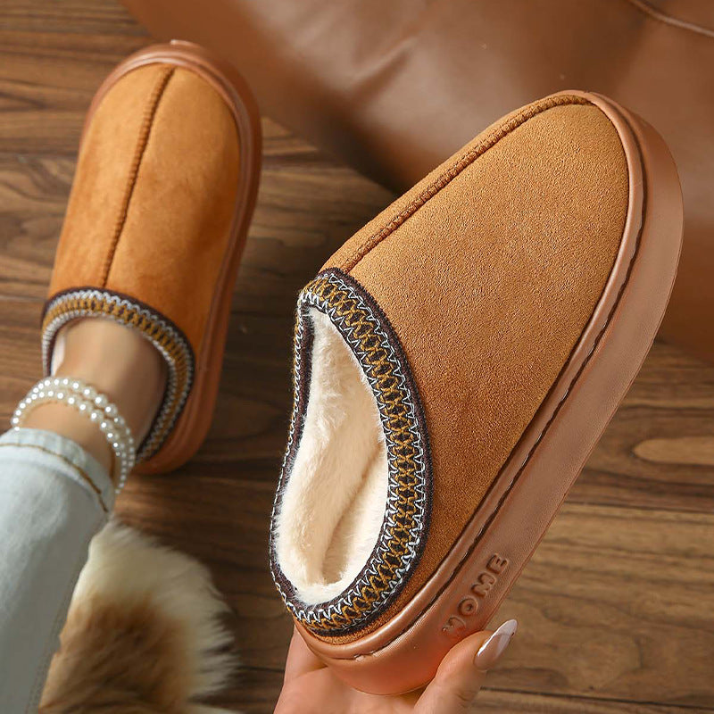 Faux Suede Home Slippers Warm Cotton Lined Non-Slip