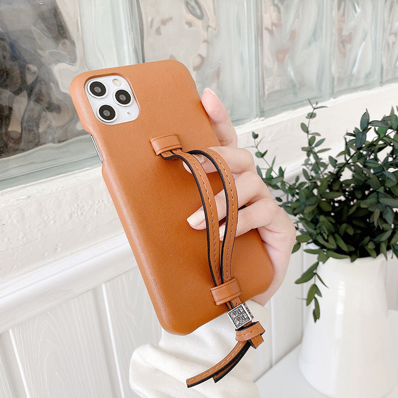 Leather Phone Case with Wrist Strap – Three Bread Design
